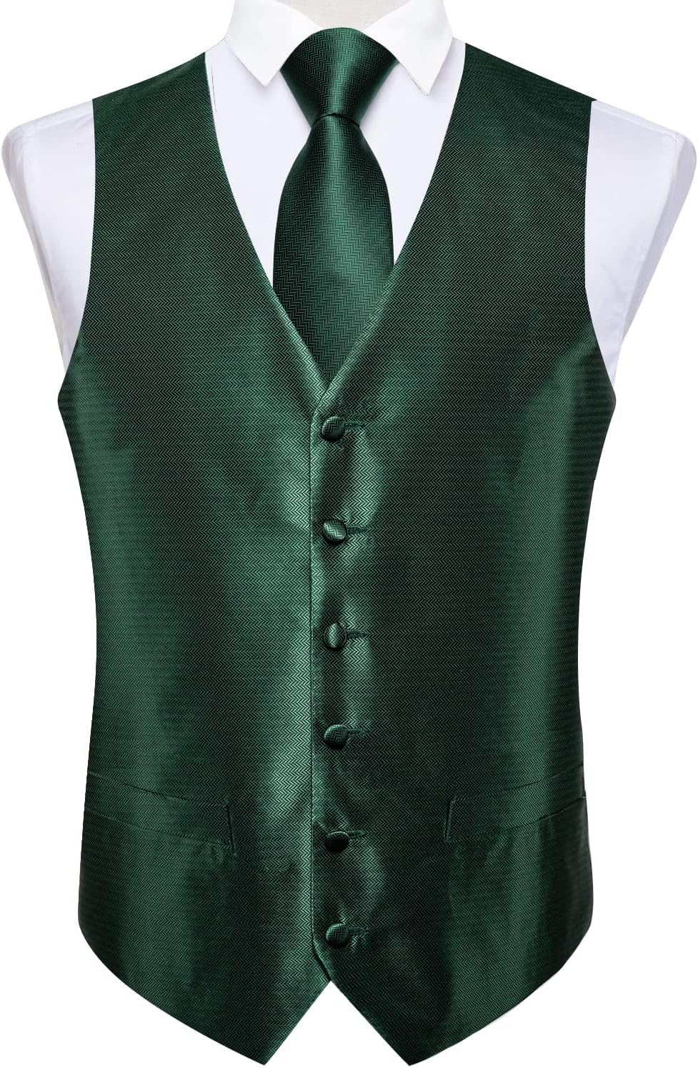 DiBanGu Mens Vest and Tie Set Formal Paisley Waistcoat and Necktie Pocket Square Cufflinks Silk Suit Vest for Tuxedo Wedding, Emerald Green, X-Large - Image 3