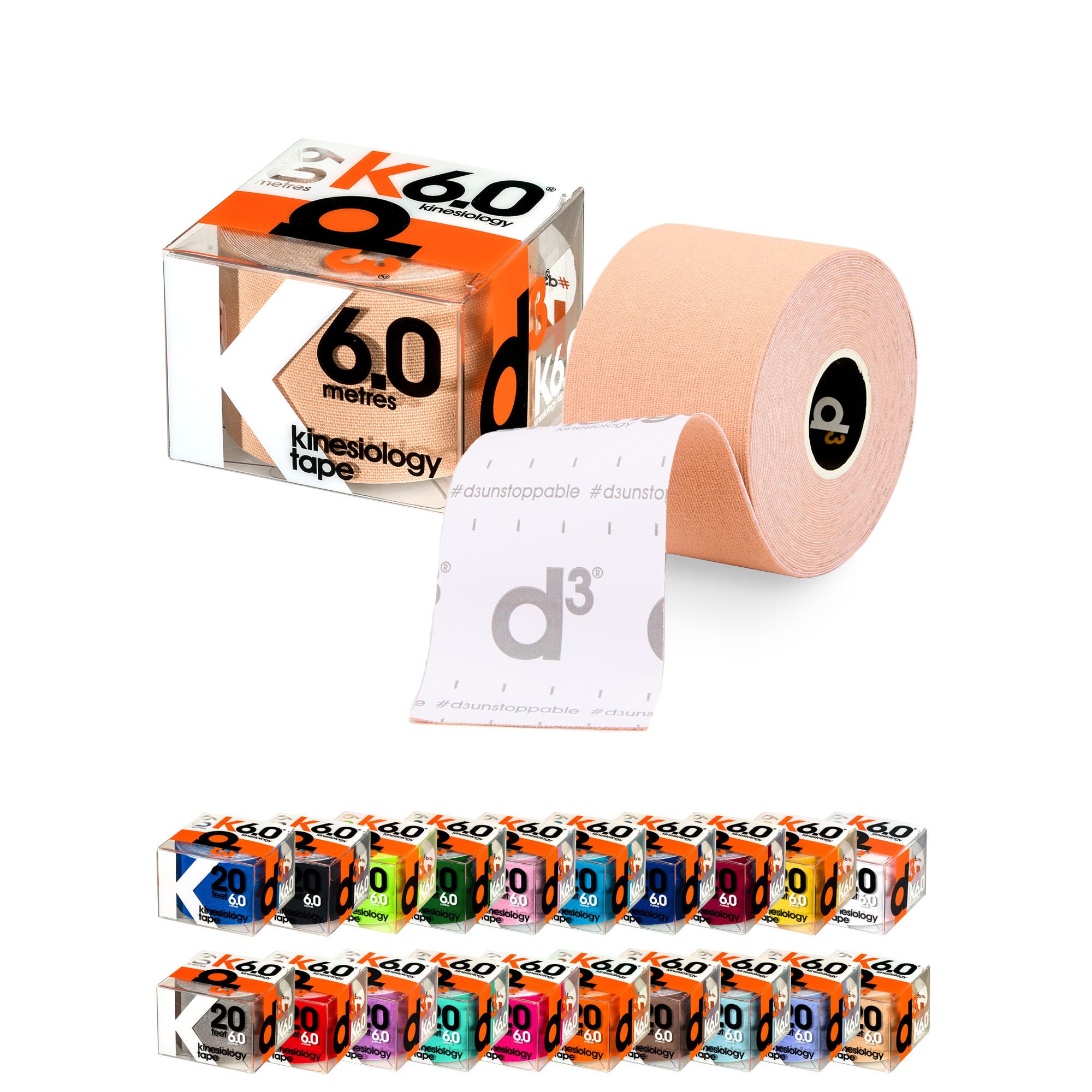 d3 K6.0 Kinesiology Tape 2in x 20ft Beige β Uncut Roll Latex-Free Hypoallergenic Elastic Sports Physio Tape for Knee, Shoulder, Back & Muscle Support β Athletic Injury Recovery & Blister Prevention - 1