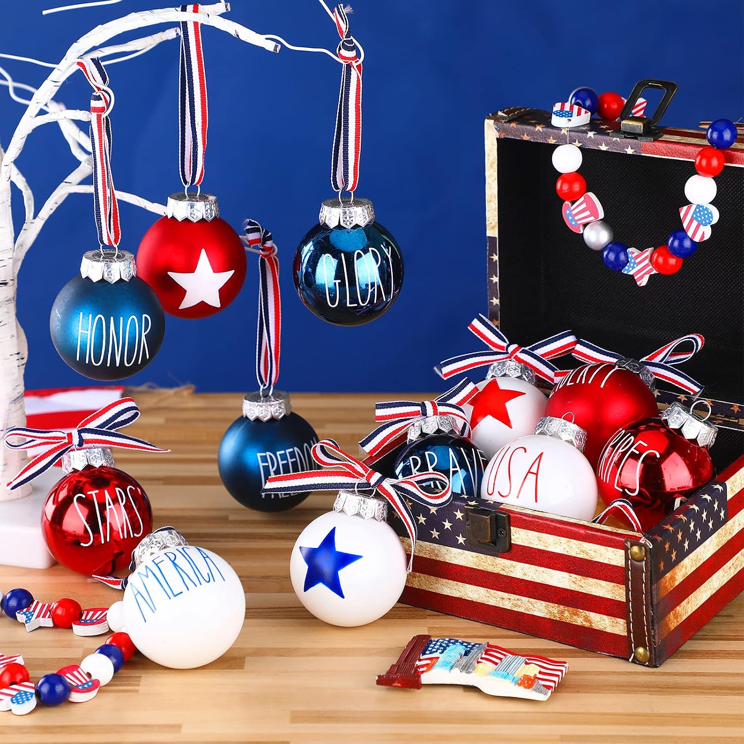 Vinsot 12 Pcs Christmas Patriotic Ball Ornaments 2.4 Inch Red White and Blue Tree Decorations American Labor Day Hanging Ornament Christmas Decorations for Small Tree Home Veterans Holiday Party Decor