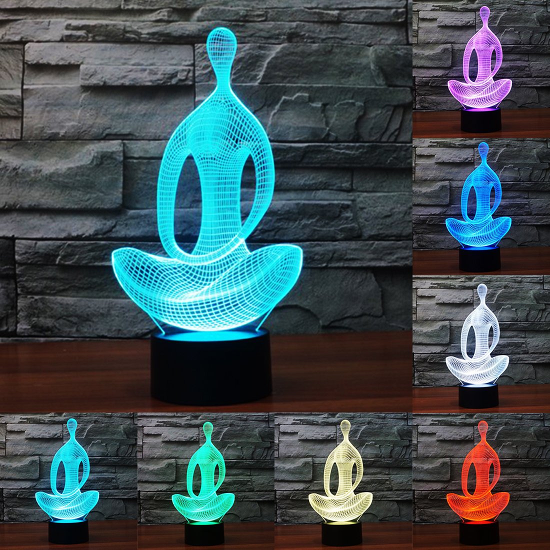 AlienTech Acrylic 7 Colors Change Yoga 3D Night Light Lamp for Bedroom Livingroom Lights Table Desk LED Lamps Decoration Night Light Atmosphere Illusion Lamp USB Charge Touch Sensitive Control