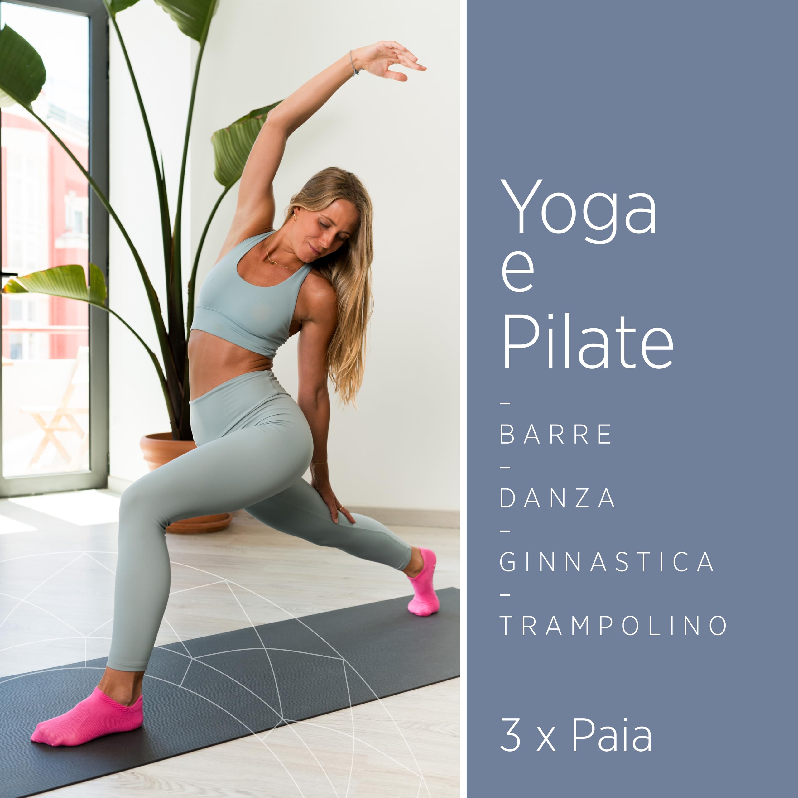 All Things Accessory 3 x Paia di Calze Anti-Scivolo Yoga Pilates Arti Marziali Fitness Danza Barre, Antiscivolo, Calze con Grip Senza Dita Prevenzione Caduta, Sox EU 37-42