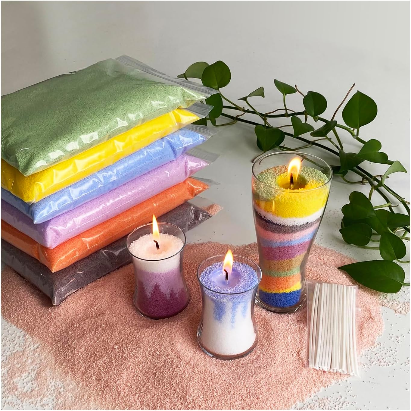 VITARIE Refillable Pearled Candle 18Oz, Unscented Candle Sand with 30pcs Natural Cotton Wicks, 1.1 Lb Long Burning Pearl Candles Sand, Candle Making Kit (Pearl White)