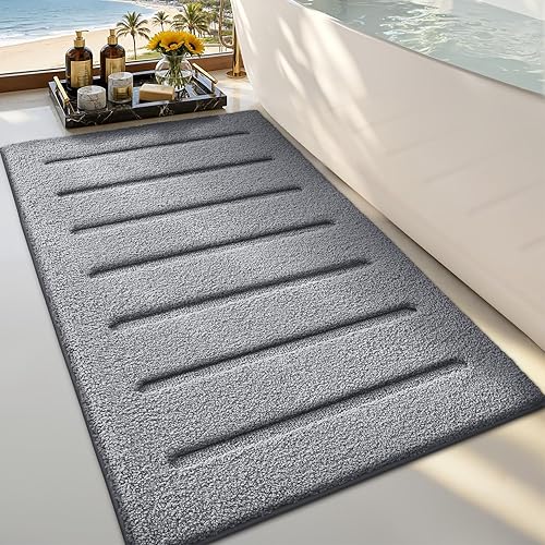 Miniatura 13 de LUMI Tapetes de baño suaves y absorbentes, antideslizantes, para baño, esponjosos, gruesos, a rayas, lavables, ideales para piso, bañera de ducha,