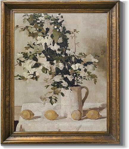 Lienzo de arte botánico para decoración de pared, diseño estético de flores y limones, pintura rústica de naturaleza muerta, 8 x 10 pulgadas, sin