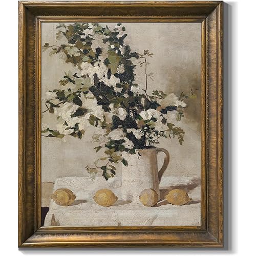 Botanical Art Canvas Prints Wall Decor Aesthetic Flowers and Lemons Pictures Painting Rustic Still Life Artwork 8" x 10" Unframed Vintage Wall Art for Living Room Bedroom Farmhouse Office Home Decor