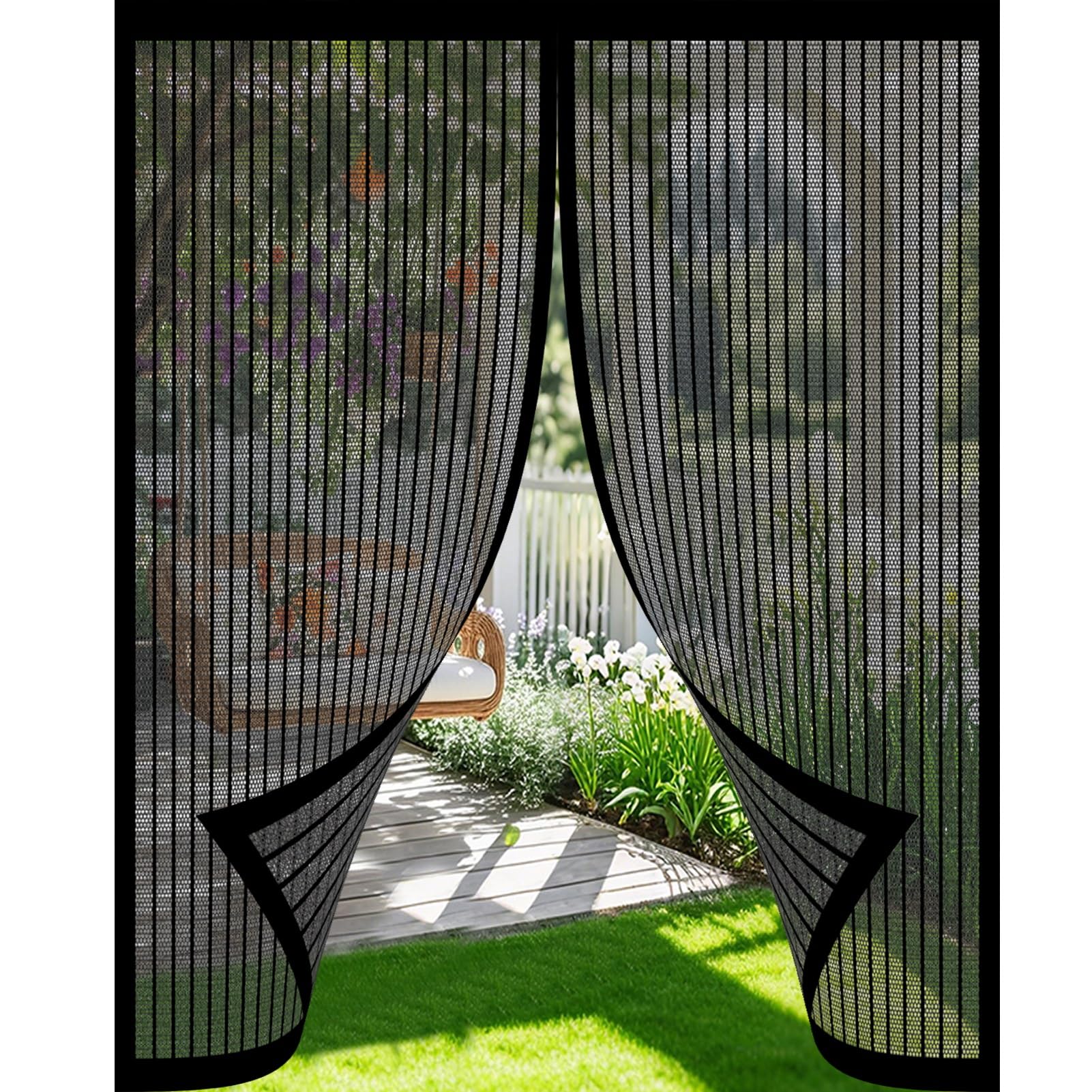 Baiyunfc Black Magnetic Fly Screen Door 84 X 206 Cm Keeping Out Flies & Bug, Keep Fresh Air In Fly Screen Door Hands Free, Automatically Closes Curtain For Balcony/Children's Room,