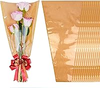 SELANTAG 50 Pack Kraft Flower Bouquet Bags - Tapered Sleeves for Weddings, Mother's Day, Gifts (9.8x18x3.9in)