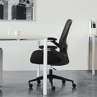 Vista 7 de Silla ergonómica de oficina con respaldo medio, silla de computadora de malla con soporte lumbar y reposabrazos abatibles, silla giratoria de altura