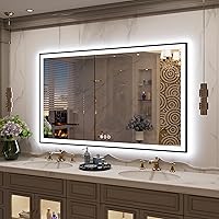 Vista 8 de 88x38 Large Light Bathroom Mirror - Backlit and Front Lighted LED Wall-Mounted Vanity Mirror Modern Rectangle Black Mirror, Dimmable, Anti-Fog