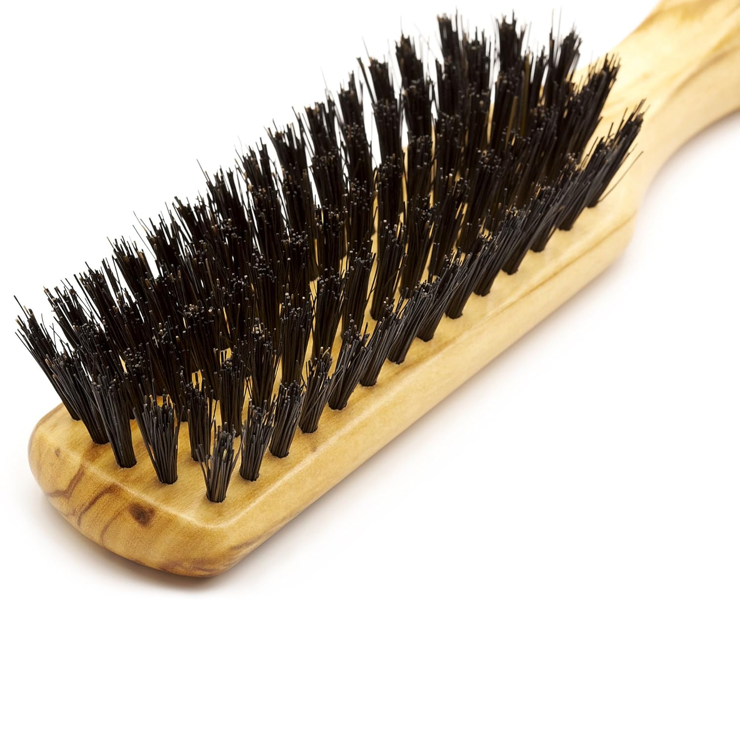 Fendrihan Genuine 100% Medium Stiffness Boar Bristle 5-Row Hairbrush with Polished Olivewood Handle MADE IN GERMANY