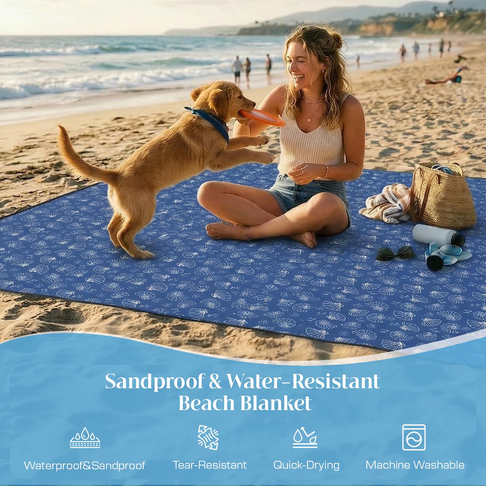 Beach Blanket Sandproof Waterproof, 274 x 305 cm Extra-Large Beach Mat with Stakes & Travel Bag, Lightweight,Quick Dry - Image 2