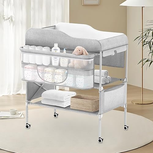 Miniatura 7 de Cambiador de pañales portátil para bebé, estación de cambio de pañales plegable, cambiador impermeable, estación de cambio ajustable en altura para