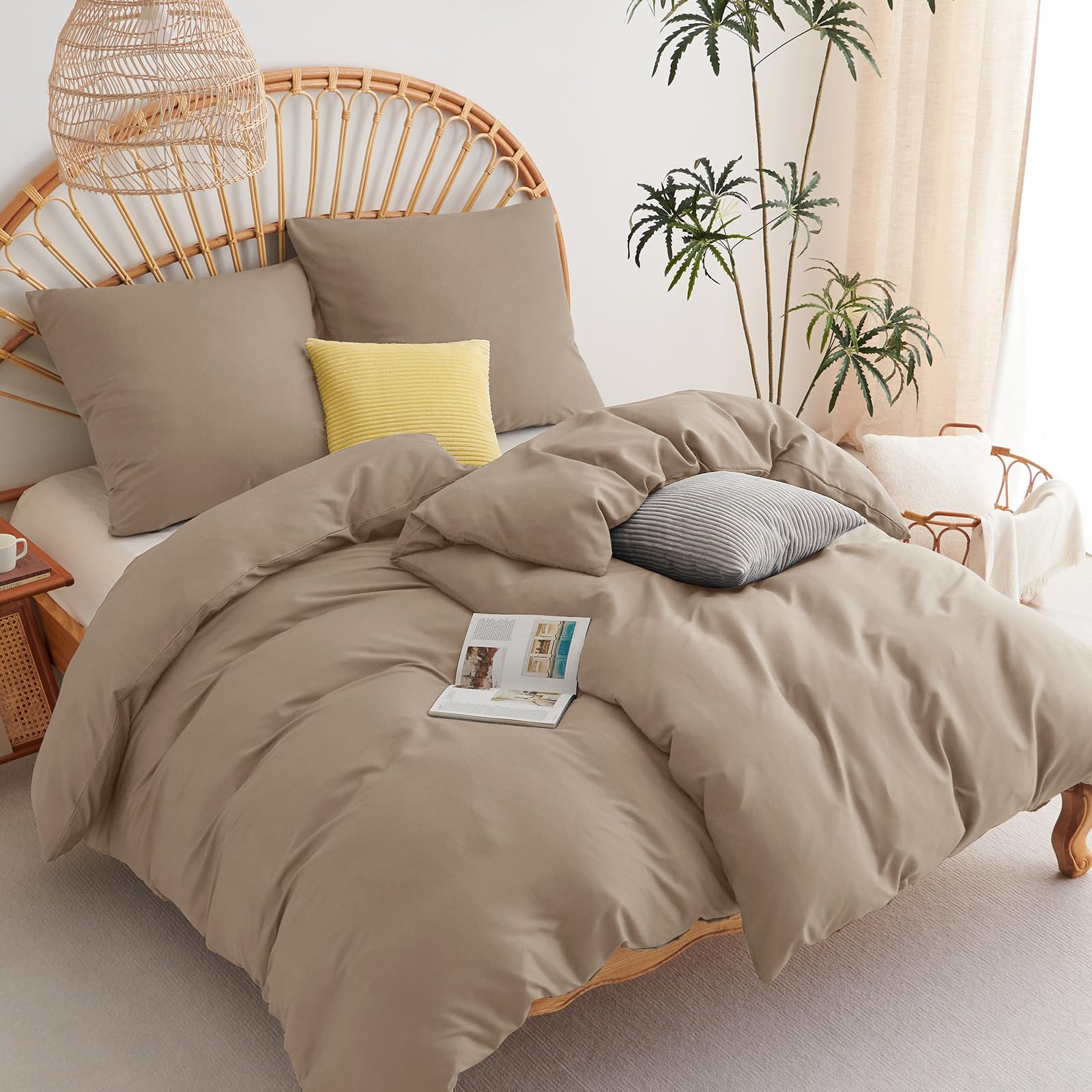 WAVVE Bettwäsche 135x200 4teilig Khaki - 2 Bettbezüge 135 x 200 cm mit 2 Kissenbezüge 80x80 cm, ÖKO-TEX Bettwäsche-Sets aus Mikrofaser mit Reißverschluss Weich