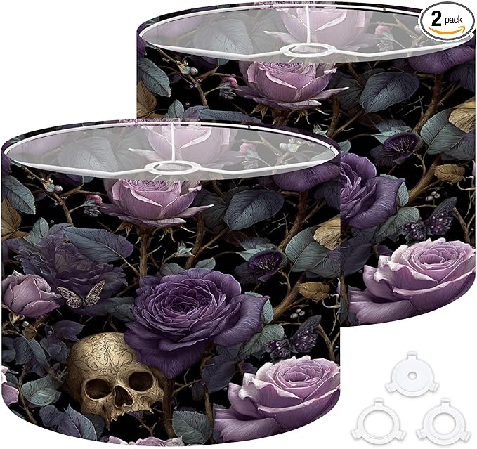 Drum Lamp Shades Black Floral Gothic Leaf Vintage Sugar Skull Symmetrical Patterns Bold Lampshade for Floor Lamps Table Lamp Pendant Light Linen 13