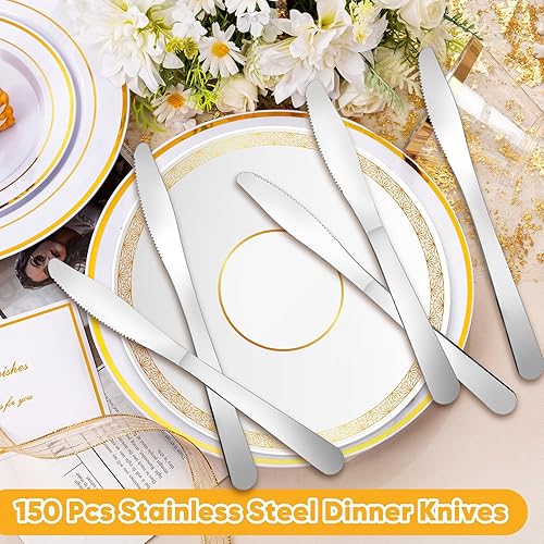 Miniatura 2 de 150 cuchillos de cena, cuchillo de mantequilla a granel de 8.3 pulgadas, cuchillos de acero inoxidable, cubiertos para mesa, hogar, restaurante,