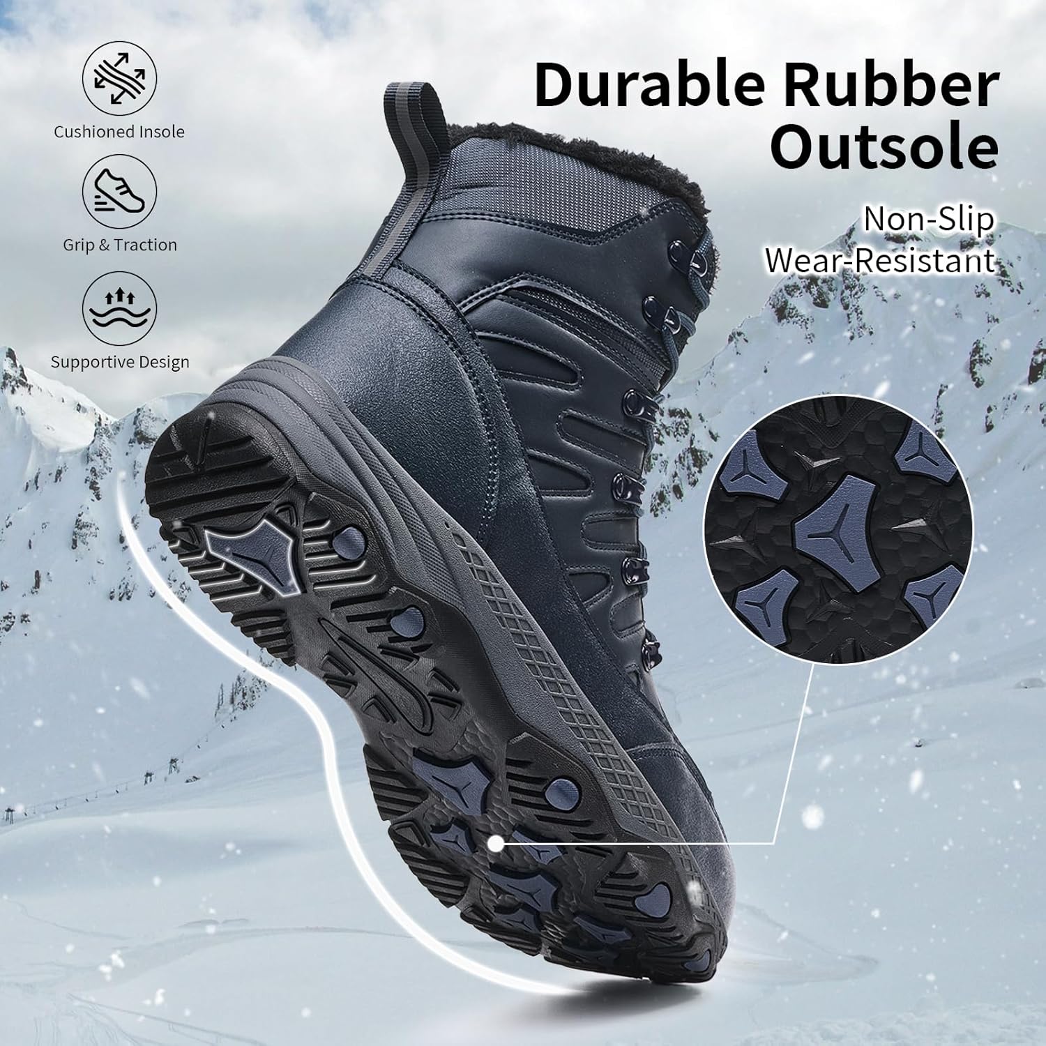 Snow Boots for Men Waterproof Mid Calf Winter Hiking Boot Durable Warm Fur Lined Boot Non-Slip Warm Climbing Shoes - Image 4