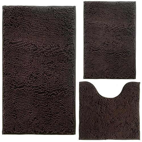 Bathroom Rugs Chenille 3-Piece Extra Soft and Absorbent Shag Bathroom