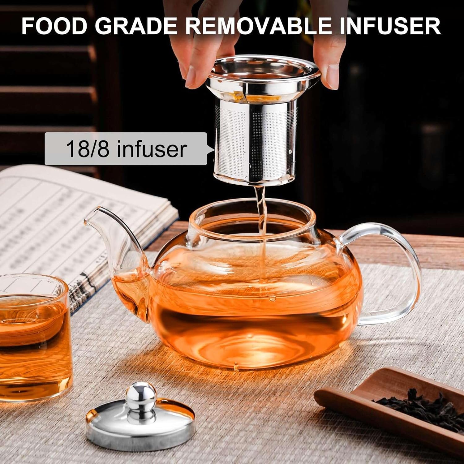 PARACITY Glass Teapot Stovetop 20 OZ/600ml, Tea pot with Removable 18/8 Stainless Steel Infuser, Borosilicate Clear Tea Kettle, Teapot Blooming and Loose Leaf Tea Maker Tea Brewer for Camping, Travel - Image 3