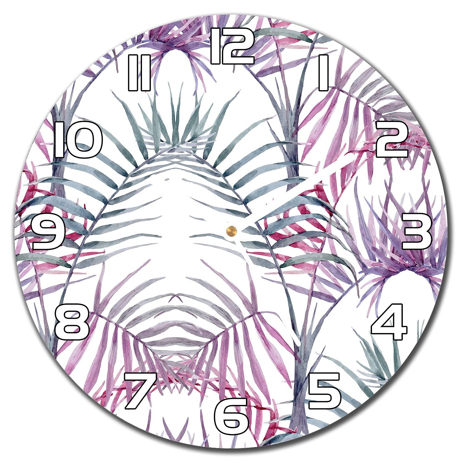 Horloge en verre de sécurité impression moderne feuilles avec mécanisme de précision 30cm