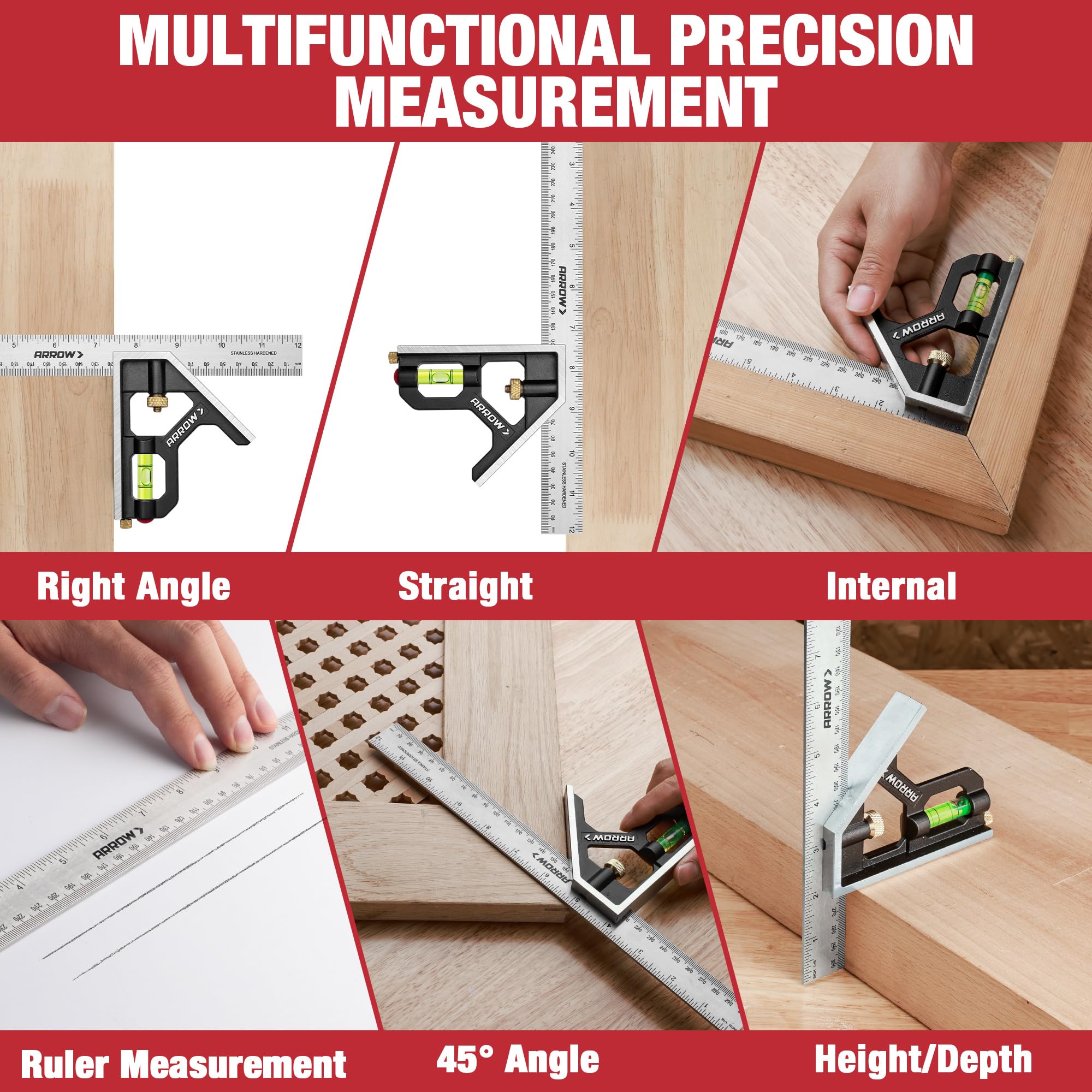 Arrow Carpenter & Combination Square Set - Precision Tools -7 Arrow Carpenter & Combination Square Set - Precision Tools -7