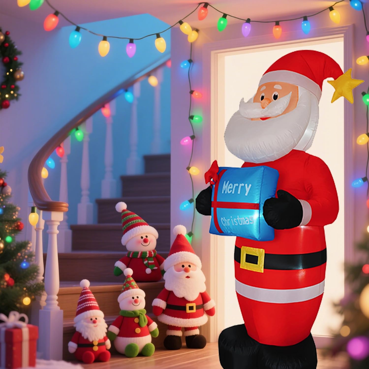 Christmas 8FT Inflatables Santa Claus with Gift Box and Build-in LED Lights, Xmas Blow up Gift for Indoor, Outdoor, Party, Yard, Garden, Lawn, Blow Up Holiday Decoration - Image 4