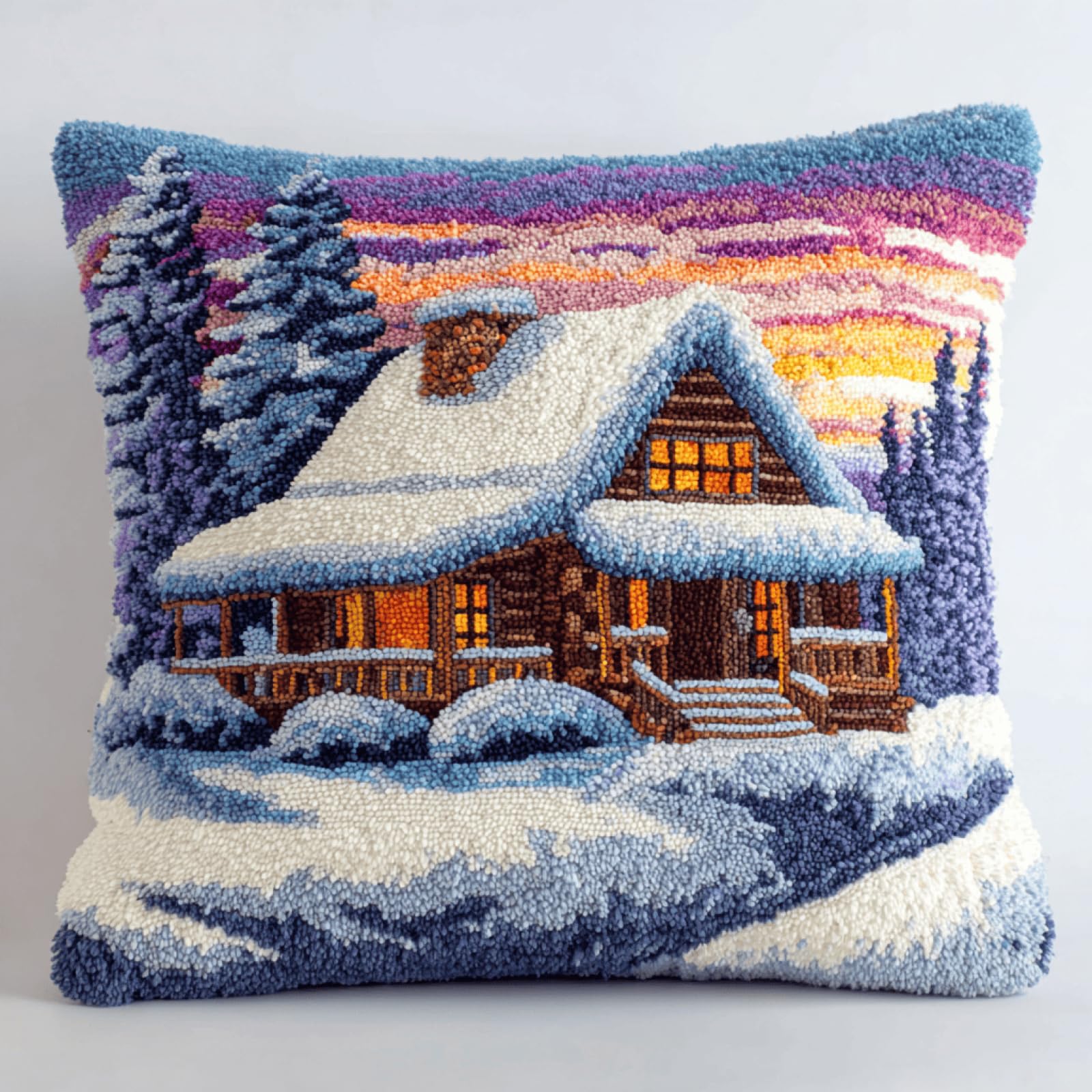 kitphoenix DIY Latch Hook Cushion Kit for Adults Snow Cabin