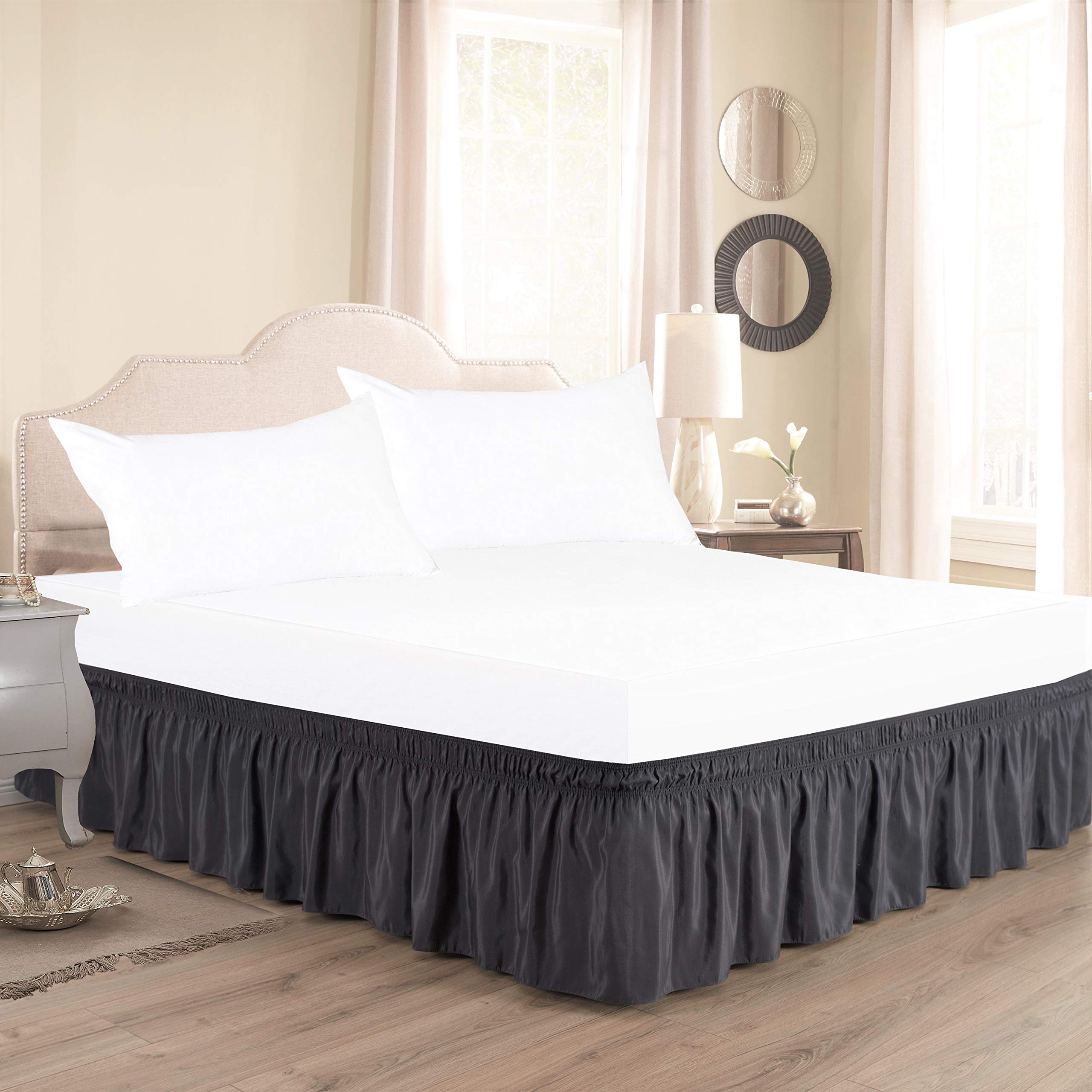 Falda De Cama De Microfibra 90x190x35 Cm - Gris Oscuro, Plisada, Antiarrugas Y Fácil De Lavar, Para Cama Individual