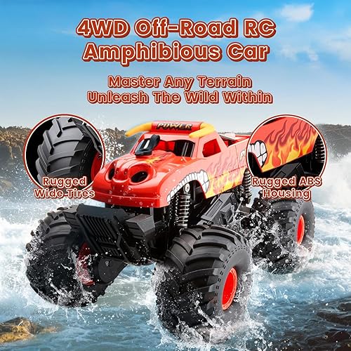 Miniatura 3 de Camión monstruo anfibio, 116 impermeable con control remoto, juguetes para 60 minutos de juego, vehículo todoterreno 4WD 360, ideal para cumpleaños