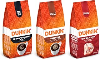 Dunkin' Limited Edition Ground Coffee Variety Pack - Hazelnut, Cinnamania & Midnight Dark Roast, 3x7oz Bags