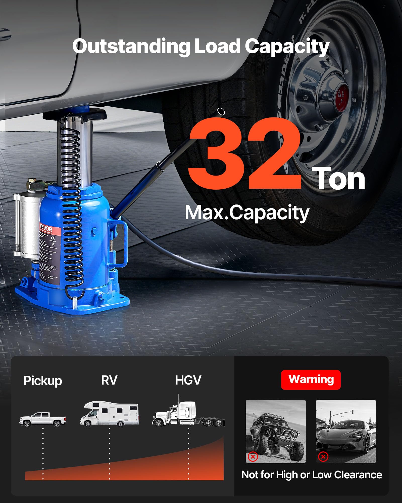 Image secondaire de Cric Bouteille Pneumatique Hydraulique 32 Tonnes - Levage 25-41 cm