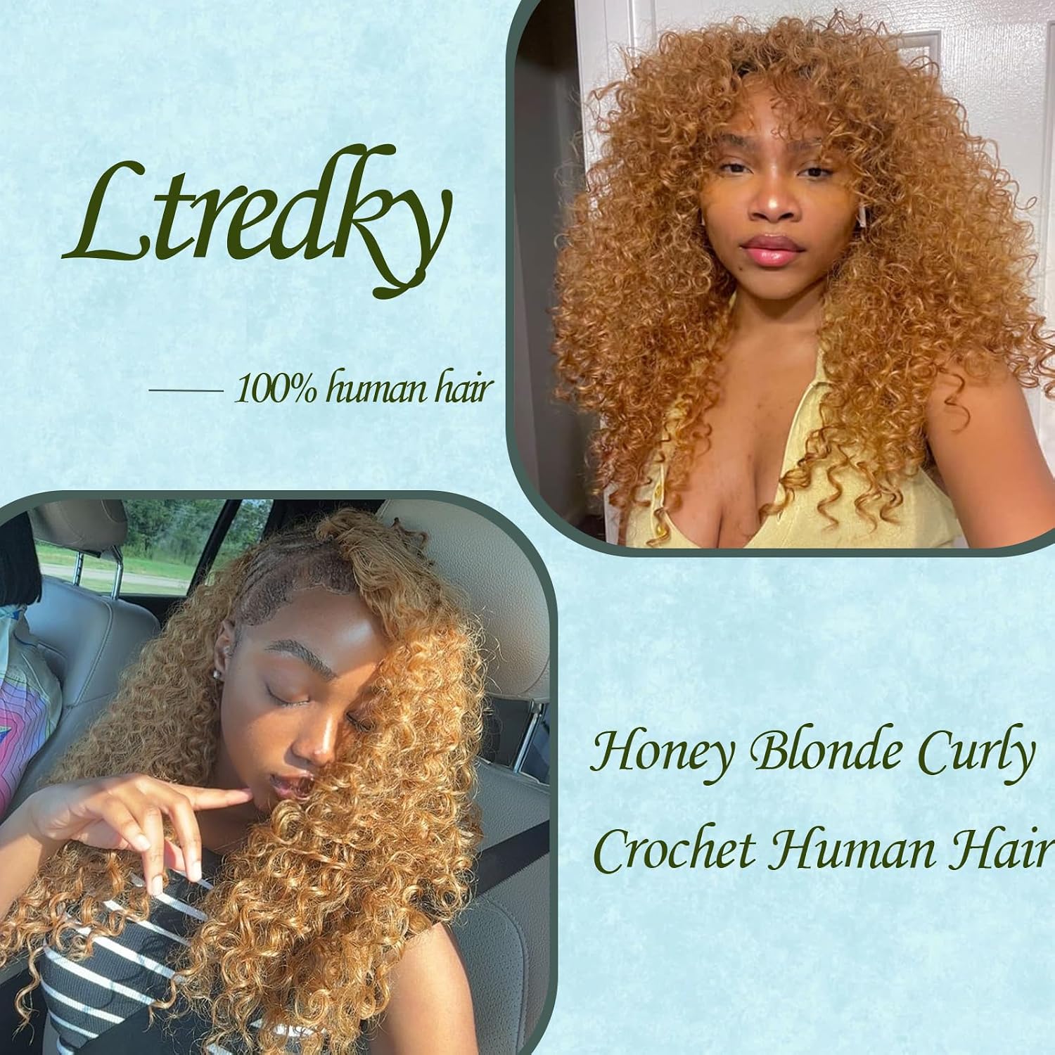 Honey Blonde Miracle Knots Curly Crochet Human Hair for Black Women 14Inch Pre-Separated Soft Invisible Lightweight Reusable 27# Feather Crochet Human Hair Bundles Extensions 120g