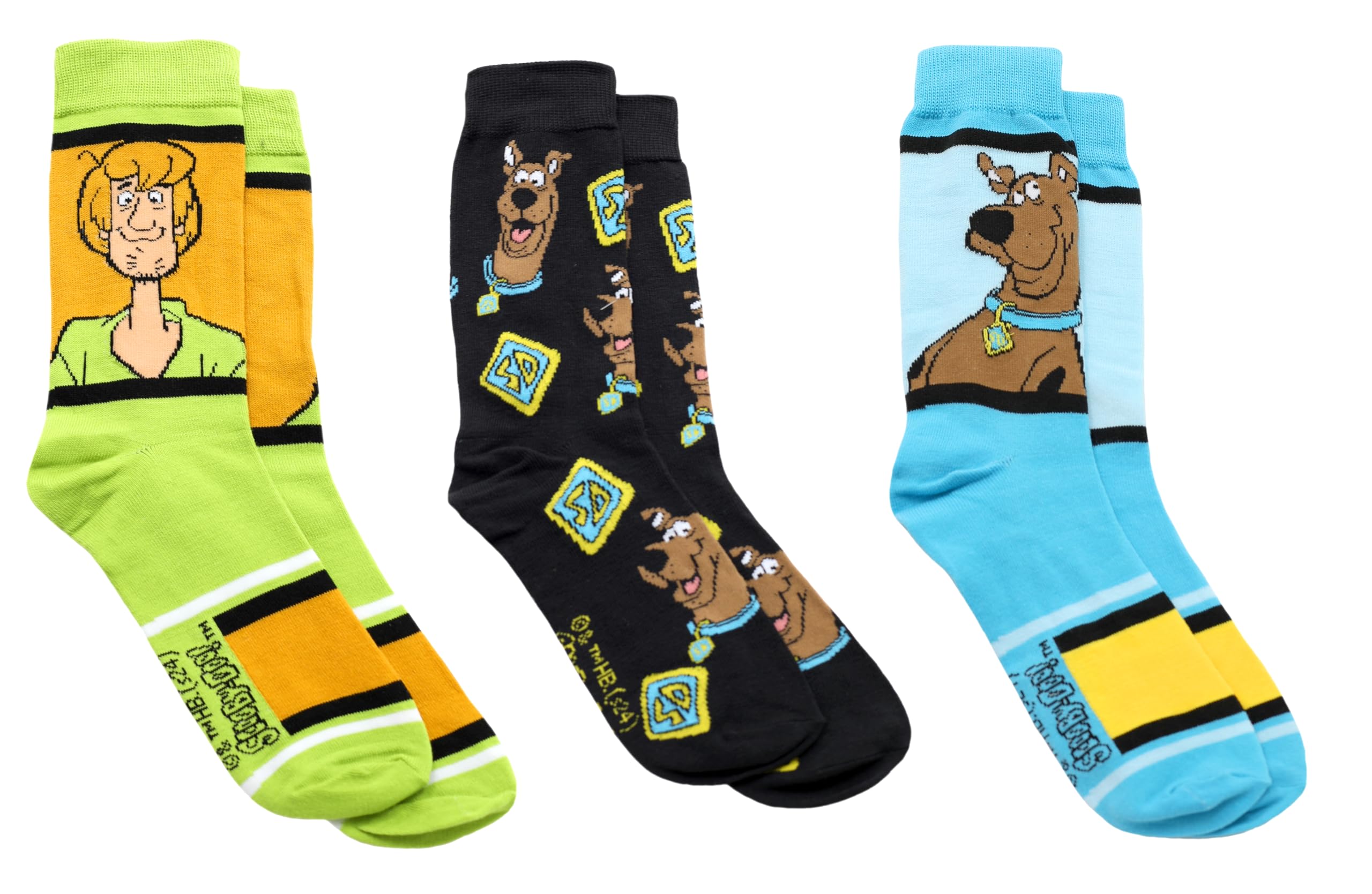 Hyp Scooby Doo Socks for Men, 3 Pair Pack Shaggy & Scooby Doo for Adults, Crew, Shoe Size 6-12, Blue/Green, 4.5-12 UK