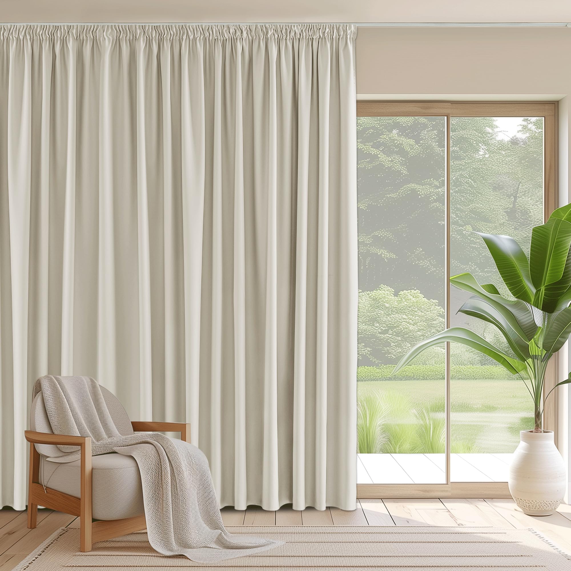 PONY DANCE Cortinas Opacas Termicas Aislantes Frio y Calor Cortinas Dormitorio Cortinas 3 Metros Cortinas Salon Modernas para Riel Cortinas Ventanas Grandes, 1 Pieza, 300x260 CM, Beige Claro Global Recycled Standard OEKO-TEX STANDARD 100 Global Recycled Standard Global Recycled Standard