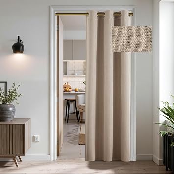 RYB HOME 100% Blackout Linen Door Curtain for Doorway, Thermal Insulated Energy Saving Grommets Privacy Curtains for Closet Without Door/Wardrobe, W42 x L80, 1 Panel, Mocha