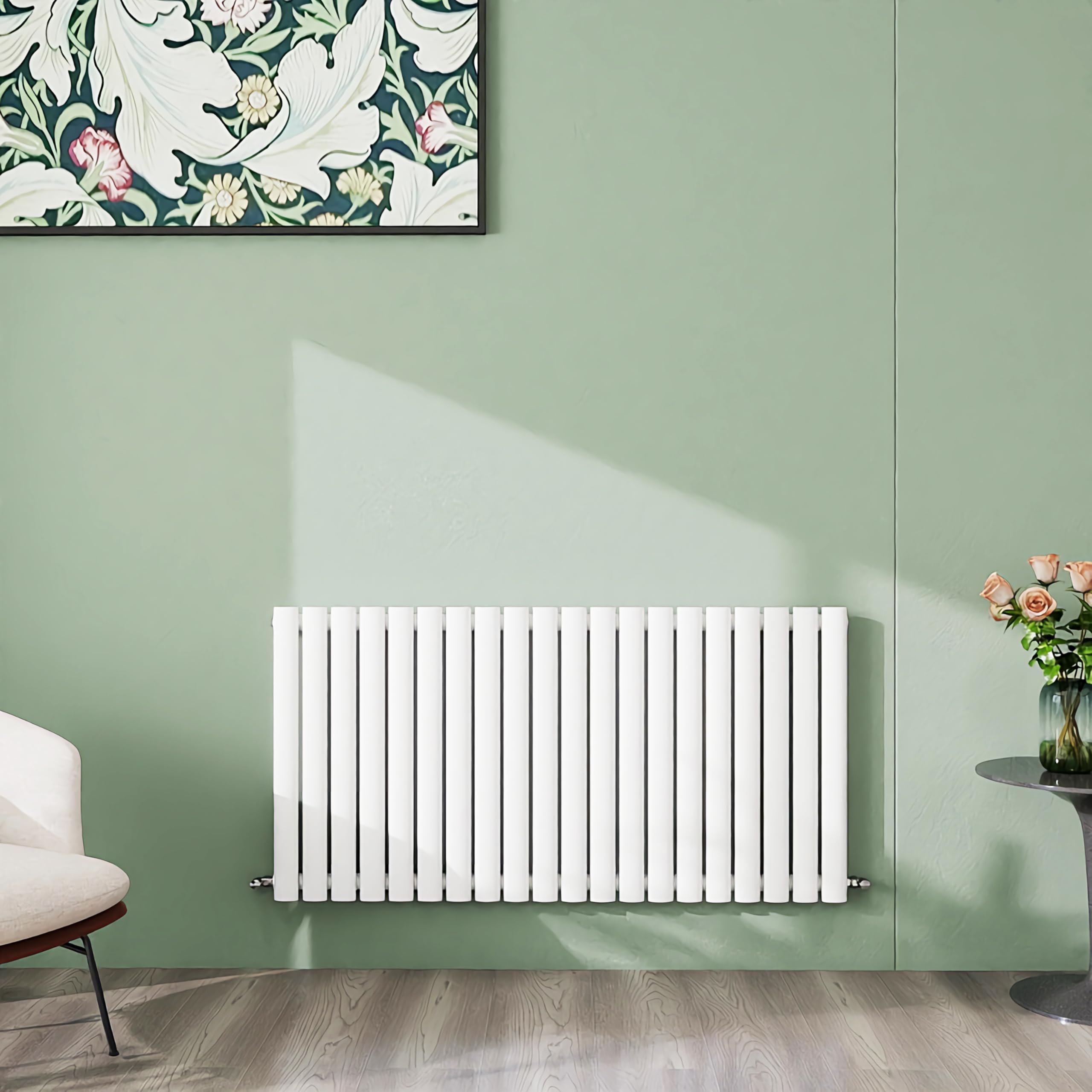 Simple Bathroom 600×1180mm White Radiator Horizontal Single Oval Column Designer Central Heating Rad for Bathroom/Kitchen/Living Room — image 1