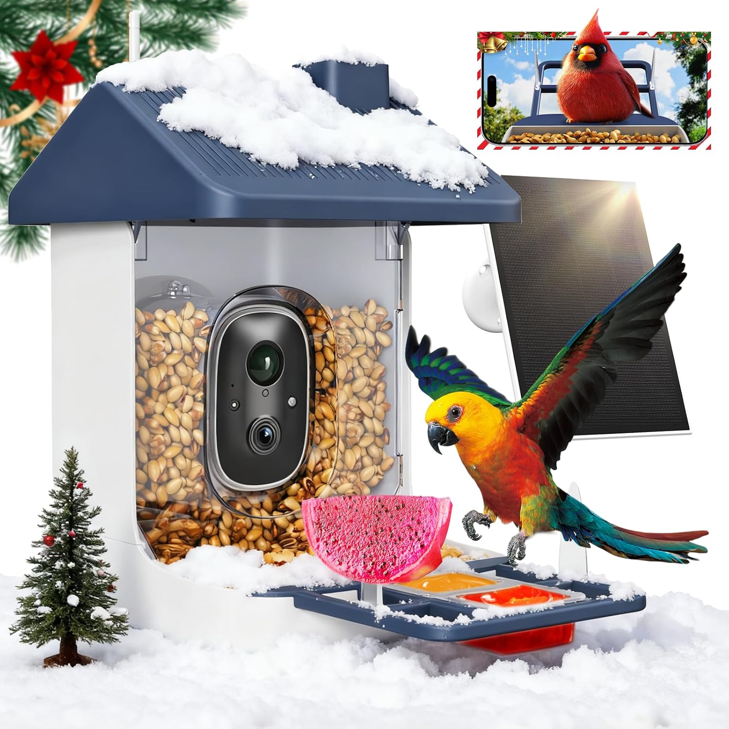 Smart Bird Feeder with Camera, 1.8L Solar Powered Bird Feeders for Outdoors, 2K AI Identify 10,000+ Birds Species, Birds Feeder Camera IP65 Instant Notification, Ideal Gift for Avian Lovers