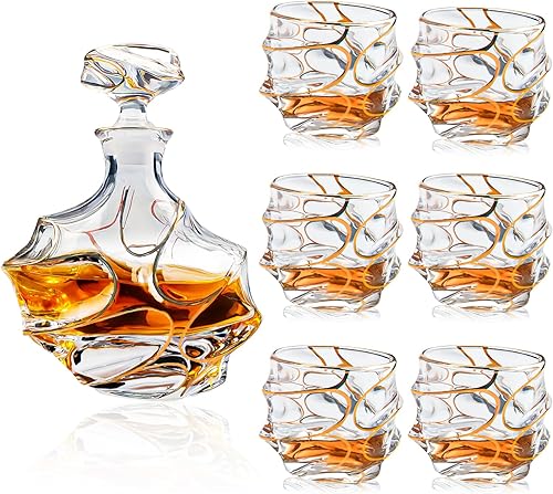 Juego de decantadores de whisky  25.4 fl oz, juego de decantador de licor para vidrio, juegos de vasos de whisky para hombres, adecuado para