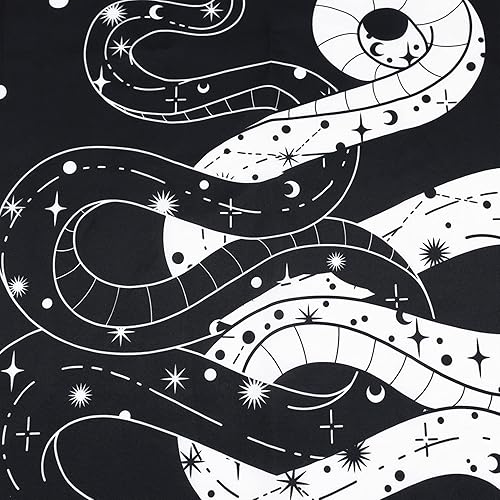 Miniatura 6 de LB Tapiz de pared de serpiente blanco y negro, con plantas verdes y flores moradas, tapiz de tarot de noche estrellada, tapiz para colgar en la