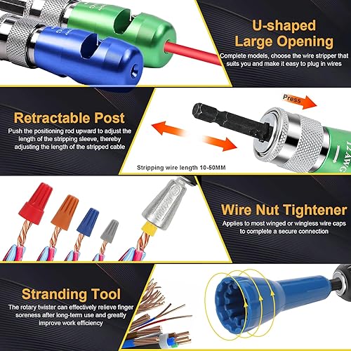 Miniatura 6 de Pelacables para taladro, pelacables y herramienta de torsión para calibre AWG 14-12-10-8-6, herramienta de torsión de alambre para taladro, 8 en 1