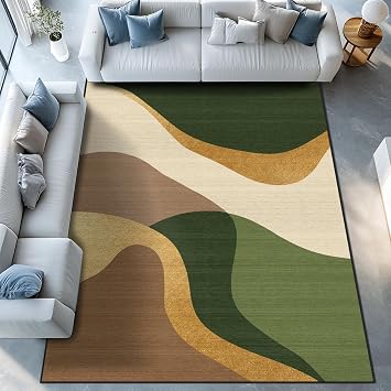 Green Gold Area Rug 8x10 Washable Large Brown Rugs for Living Room
