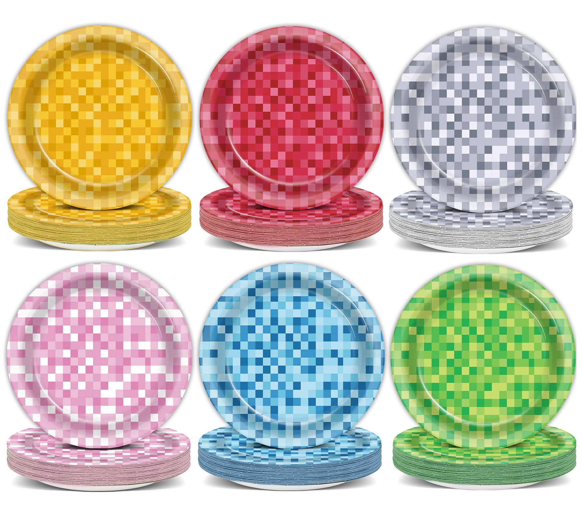 60Pcs Mini Pixel Party Paper Plates for Mini theme Pixel Theme Decorations 7In Birthday Dessert Plates Disposable Tableware Dinnerware Set for Baby