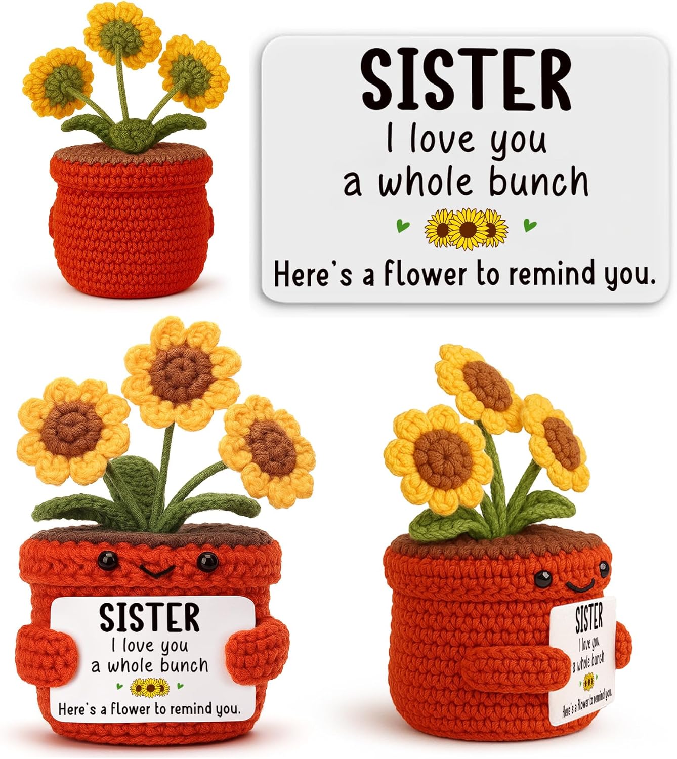 Gifts for Sister from Sister Brother, Handmade Crochet Sunflower Decor, Funny Birthday for Her, Best Big Little Soul Sister Gifts, Sentimental Friendship Room Decor