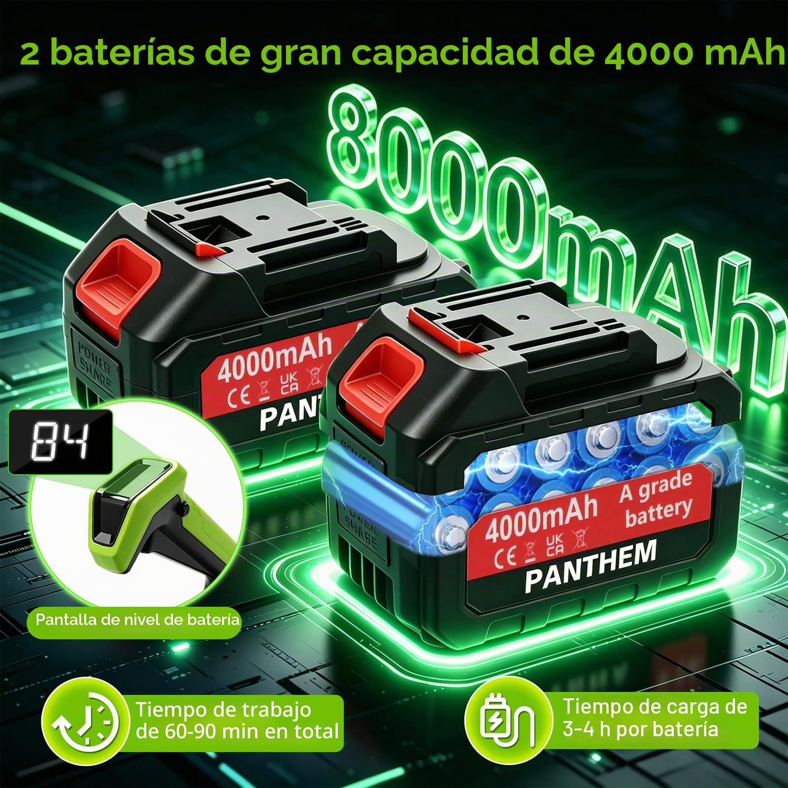Desbrozadora 3 en 1 con batería de 630 W para Makita 18 V con 2 baterías de 4,0 Ah, 2 ruedas auxiliares, desbrozadora inalámbrica sin escobillas para césped, bordes y malas hierbas – 23 cm de ancho de