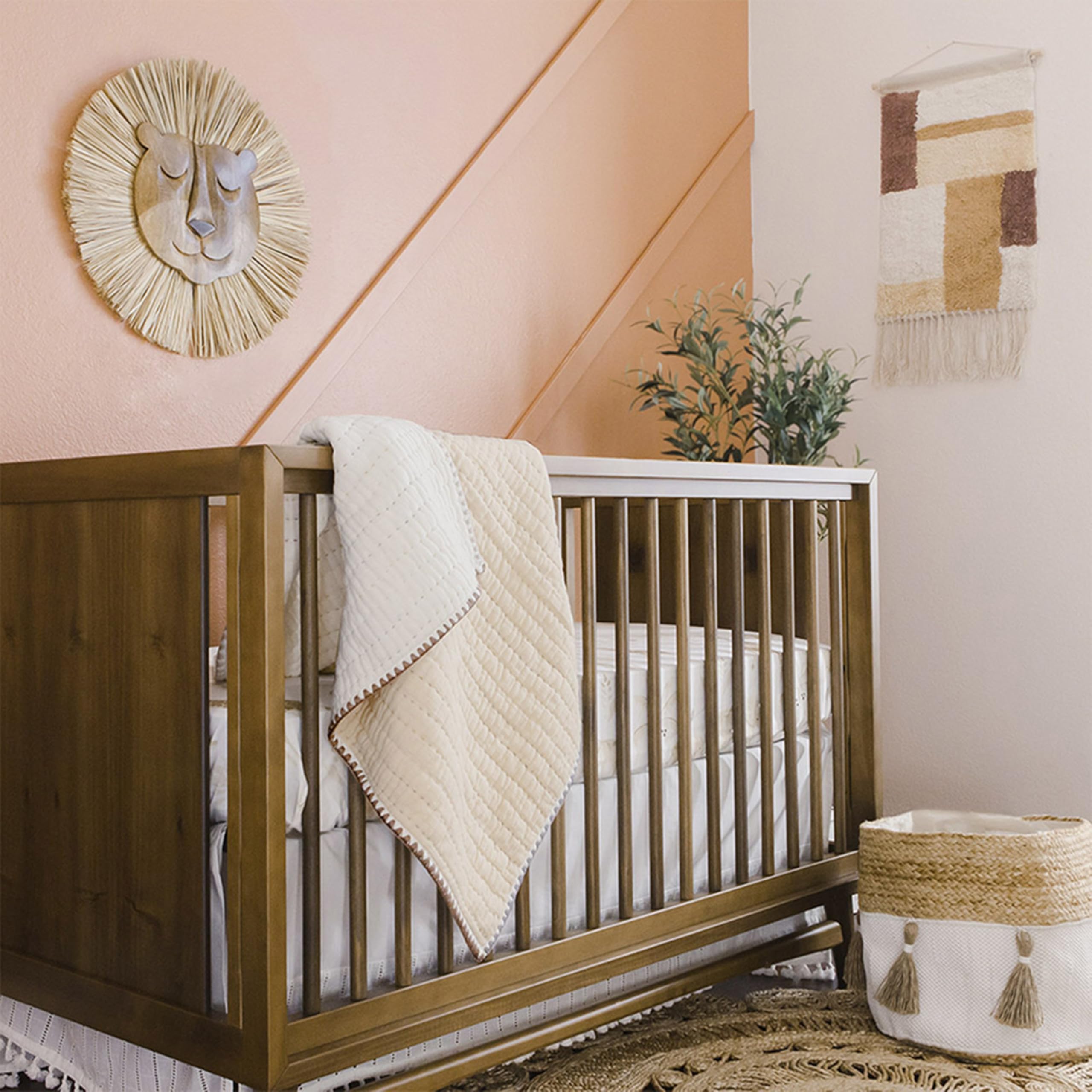 Crane Baby Decoración de pared de madera hecha a mano, león, marrón, hecho a mano/decoración boho, 21 x 21, imprescindible para bebé