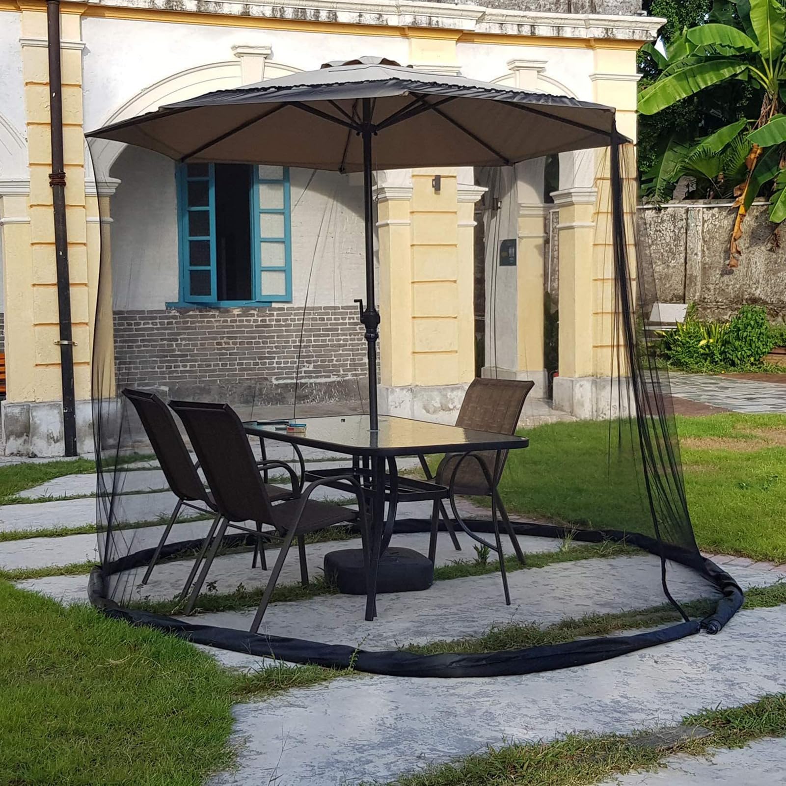Czarna siatka poliestrowa parasola komarowa, siatka parasoli zewnętrznych, wiatroszczelne regulowane siatki komarowe pasuje 10/11ft parasola patio lub zewnętrzne parasole stołowe