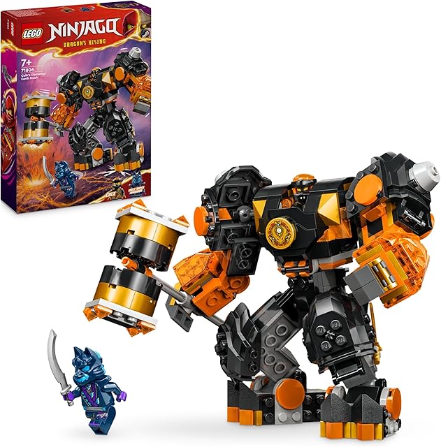 LEGO NINJAGO Mech żywiołu ziemi Colea, Figurka Akcji, Zabawka Konstrukcyjna dla 7-latka, Fana Serialu Powstanie Smoków, z Minifigurką Cole'a, Prezenty dla 7-latka, 71806