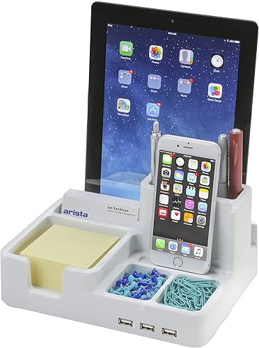 Miniatura 3 de ART79001 - Organizador de escritorio artístico para iPadiPhoneTabletSmartphone con 3 puertos USB, color negro