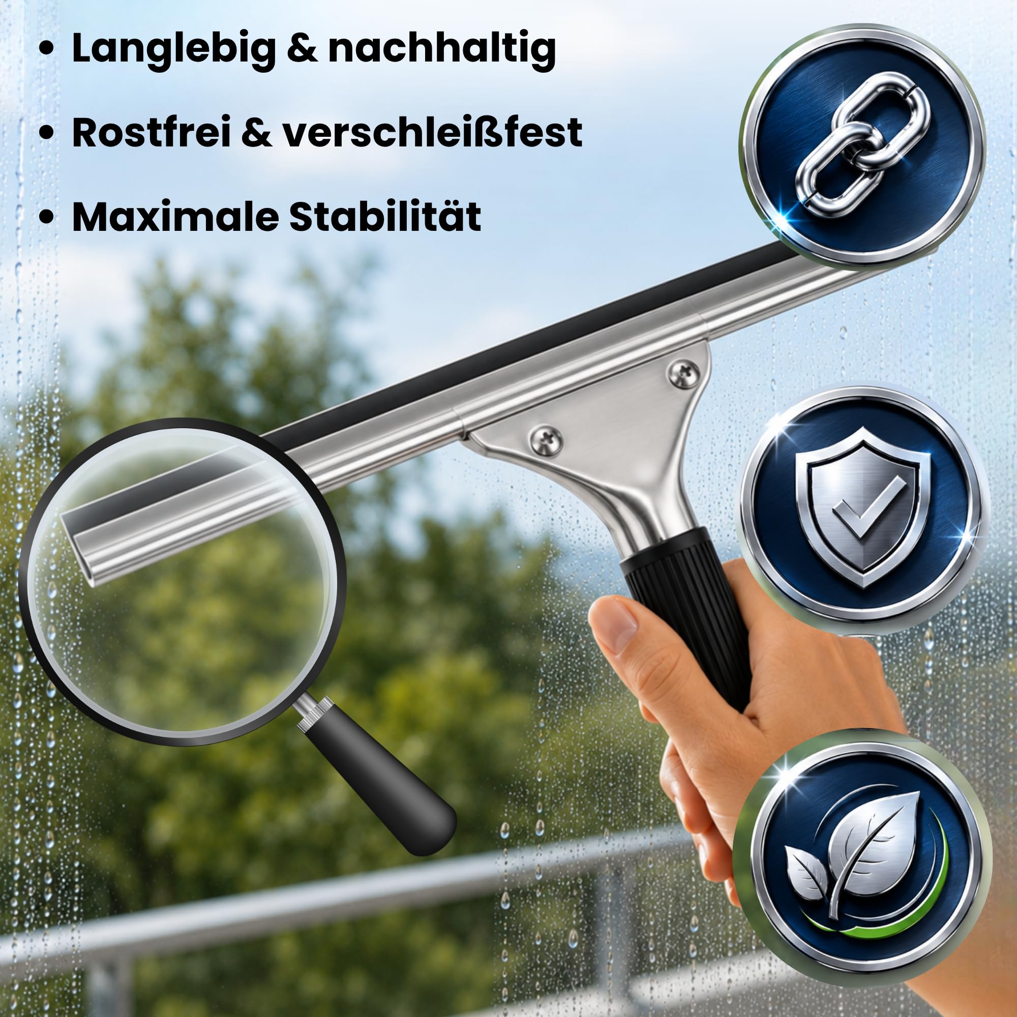 Novaliv 2 x lavavetri professionali da 35 cm, in acciaio inox con labbro in gomma sostituibile, per la pulizia delle finestre, per finestre