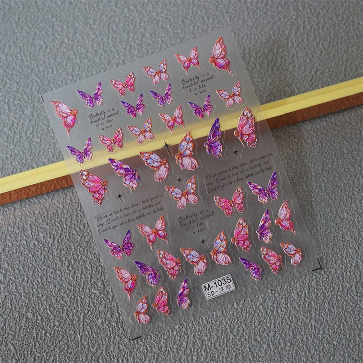 Butterfly Nail Art Stickers Decals, 5D Butterfly Nail Stickers for Nail Art, Acrylic Engraved Nail Decals 5D Relief Pink Butterflies Letter Adhesive Sliders Wraps for Women Nail Art Decoration