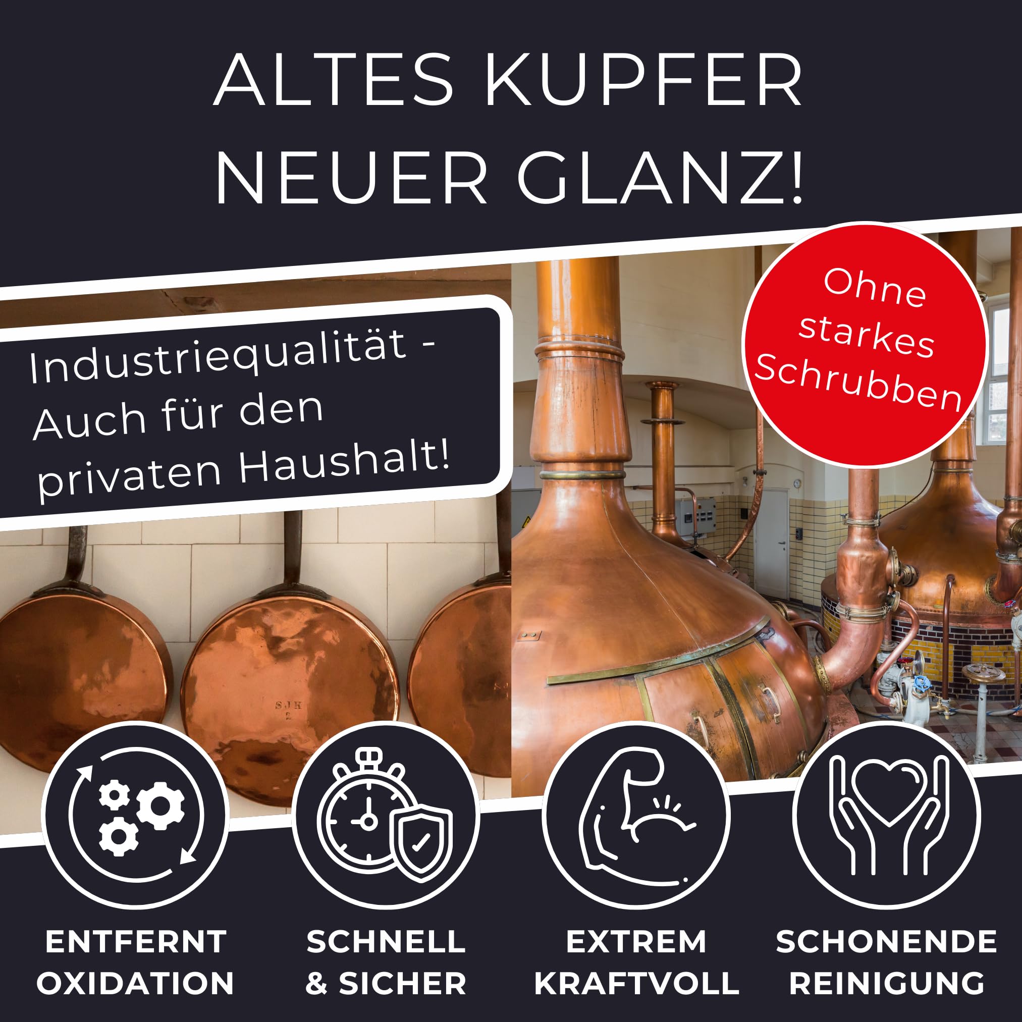 ABACUS® Kupferreiniger - Effektive Reinigung für Kupfergeschirr, Kupferutensilien, Silber, Messing, Edelstahl, Münzen und Keramik mit Sofortwirkung - Kupferbeize mit hoher Reinigungseffizienz 2x1000ml